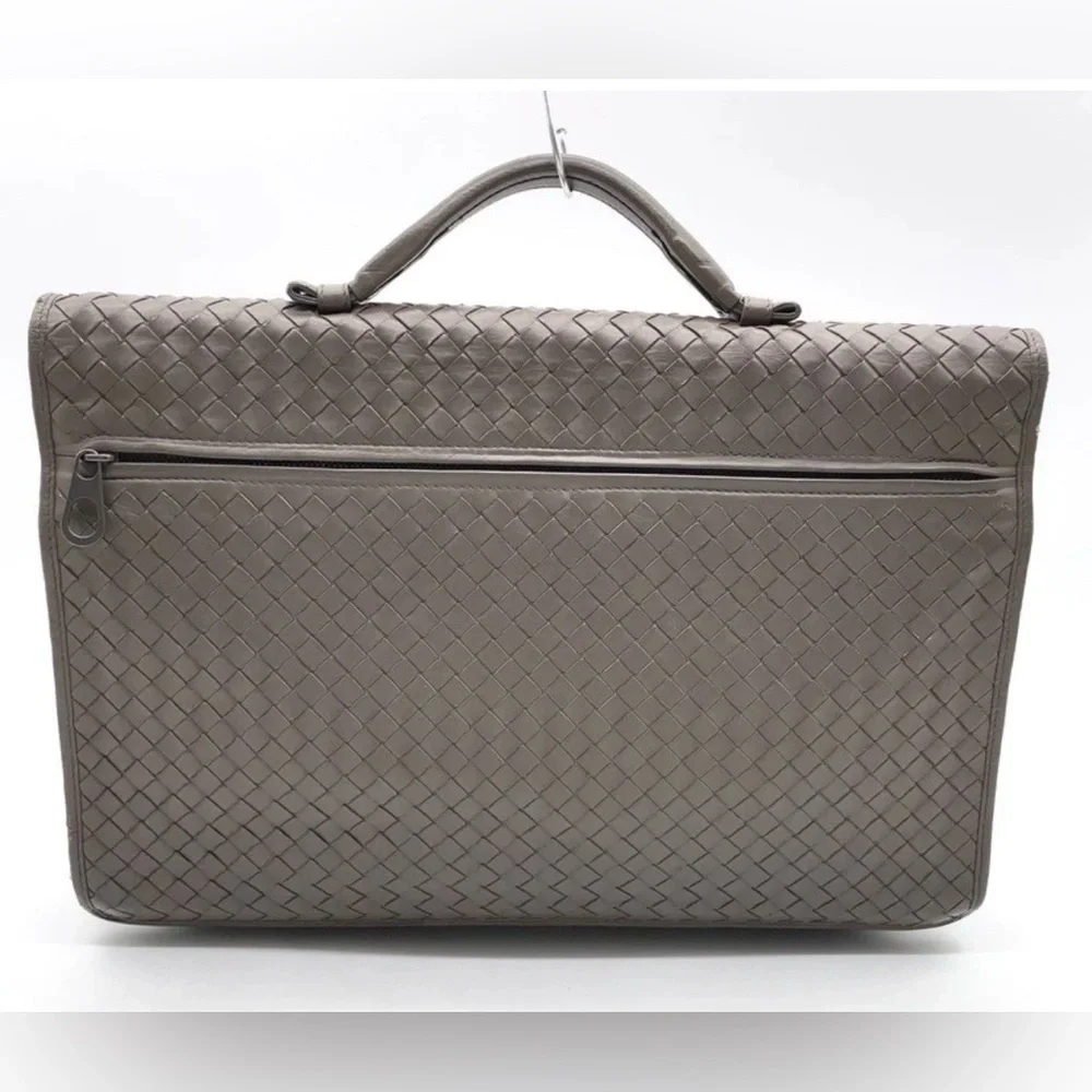 BOTTEGA VENETA Unisex Sophisticated Intrecciato Grey Woven Leather Briefcase